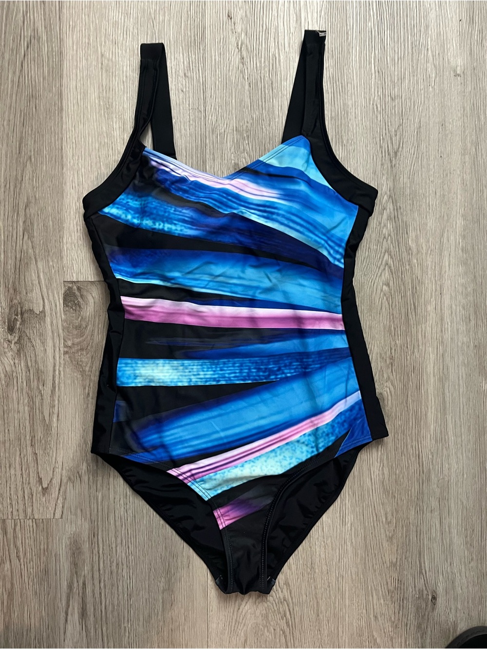 413–Women’s Blue & Black Printed One-Piece Swimsuit